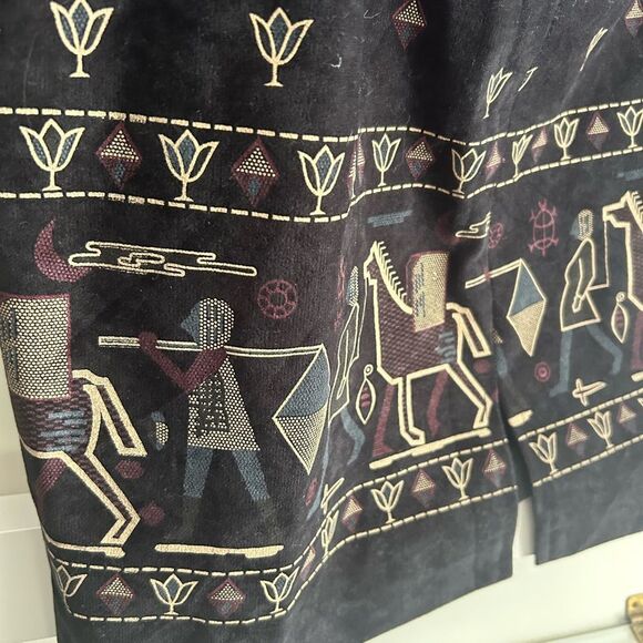 Vintage Wearever Black Patterned Mini A-Line Skirt XL - Picture 7 of 14